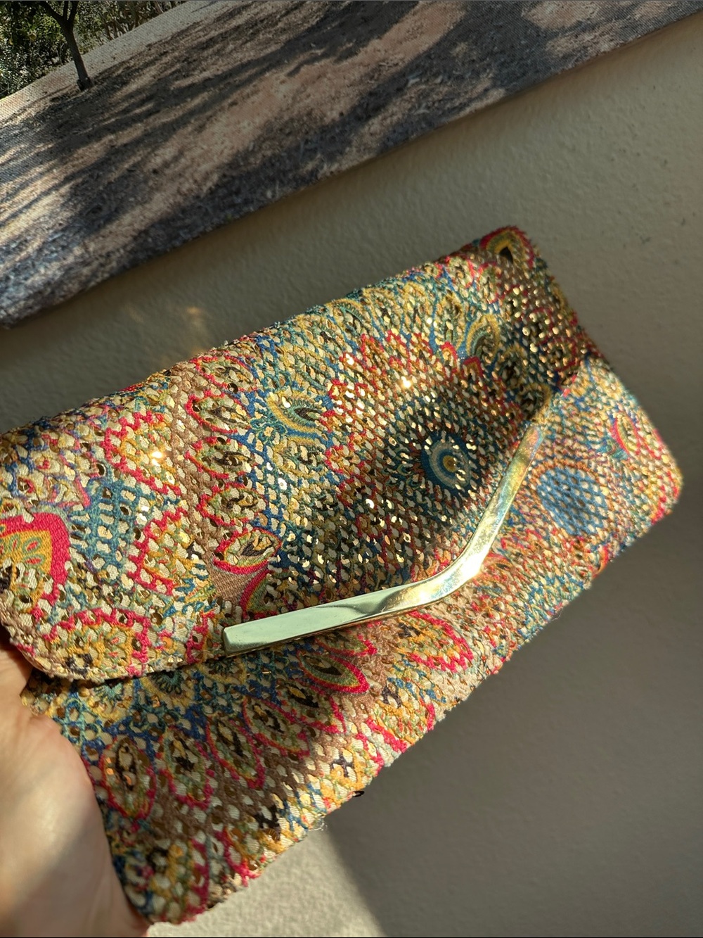 Vintage Jessica McClintock Sequin Evening Clutch Gold Chain statement bag - Picture 5 of 17